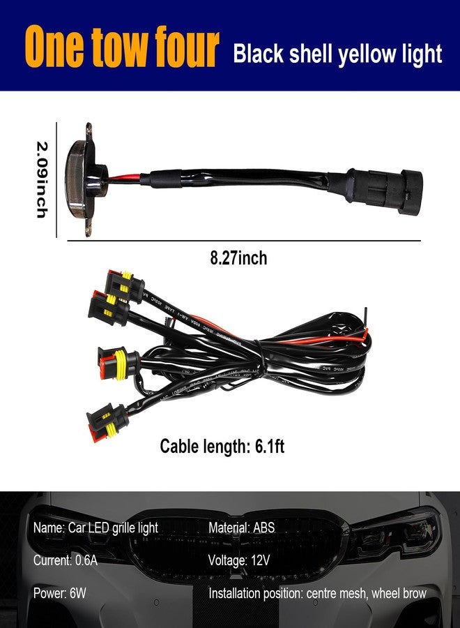 Dickno 4PCS Car Grille Lights, Bright Amber LED Grill Lights with Wiring Harness, Waterproof Front Grill Trim Lamps, Vehicle Exterior Grille Lamps Compatible with F150 F250 F350 (Black+Yellow) - Image 2